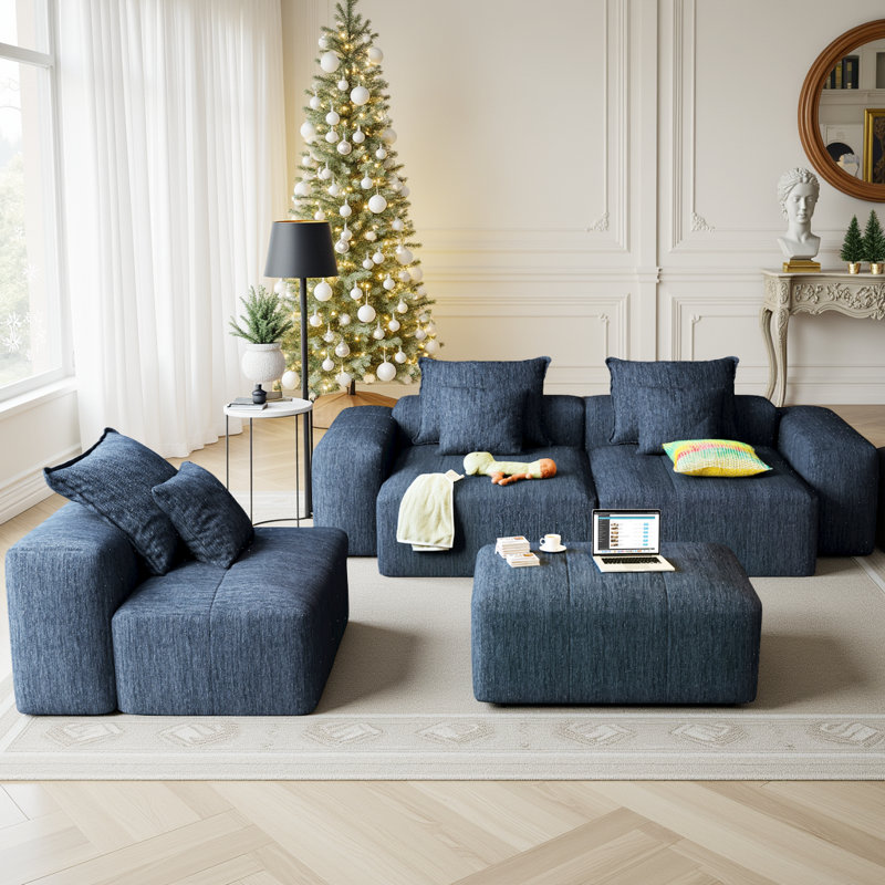 Boneless 184" Oversized Modular Sectional Sofa, 4-Seat Sparkling Chenille Couch with 6 Pillows & No Assembly Required