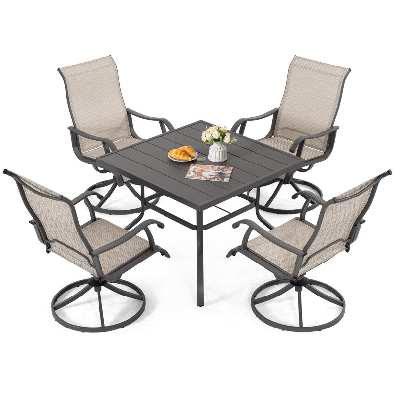 Ensemble de salle à manger 5 pièces en métal avec trou pour parasol, 4