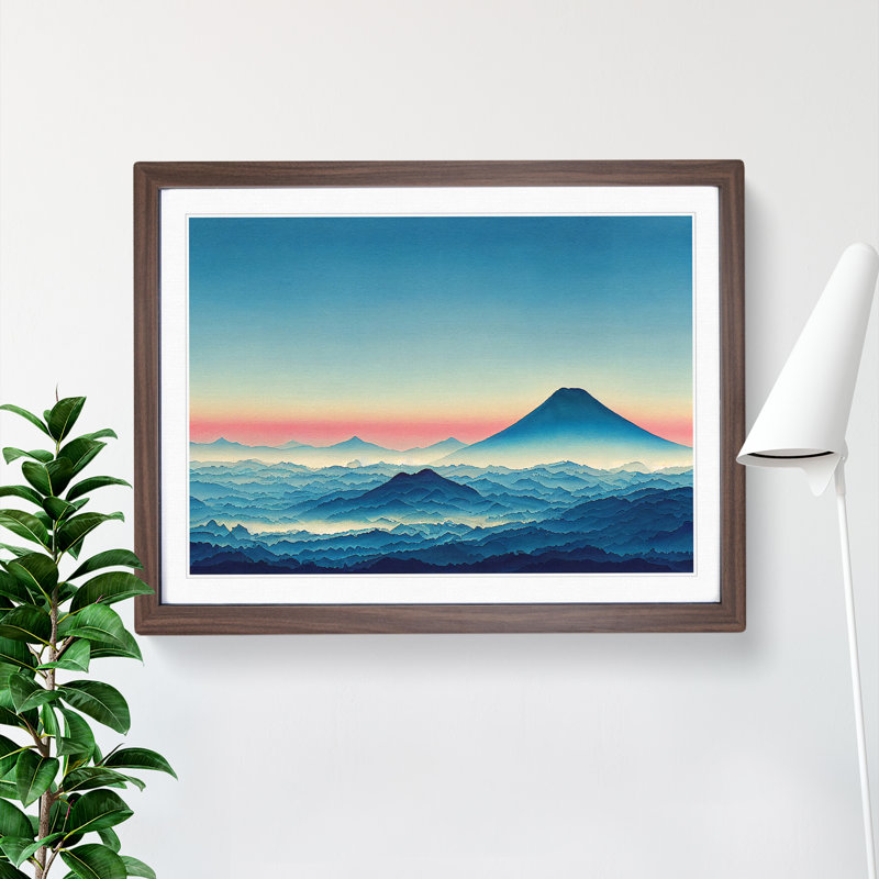 Masterful Japanese Mountains - Single Picture Frame Print, 25cm H x 34cm W x 2cm D, Walnut