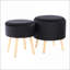 Repose-pieds avec tabouret assorti, repose-pieds avec rangement contemporain en velours noir | Bois | Noyer brun