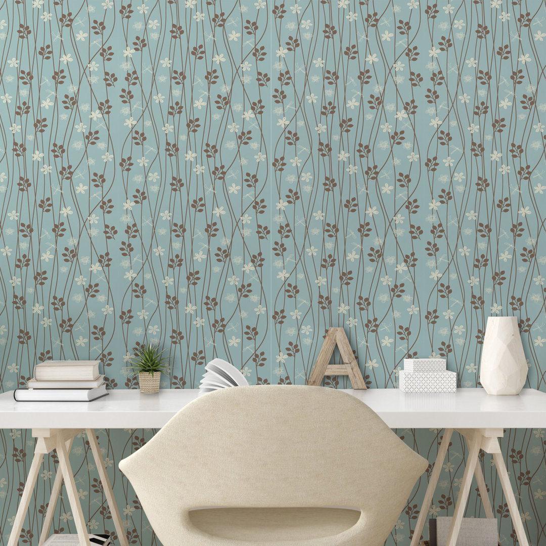 Abzieh- und Klebetapete, Floral Rustic Garden, Jahrgang, Blassblau Creme Umber