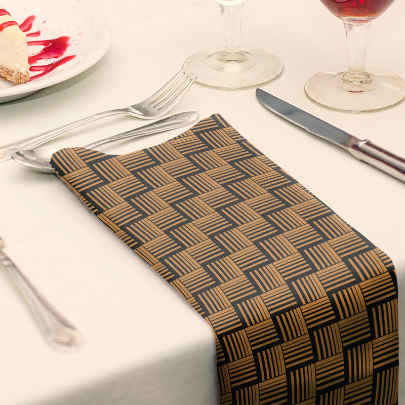 Jaya Cotton Geometric Square Napkin, 0.1" H x 22" W x 22" D, Cotton Twill, Black/Orange