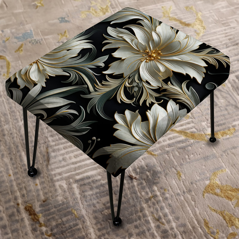Motif de fleurs exotiques grises et noires - Repose-pieds rectangulaire floral