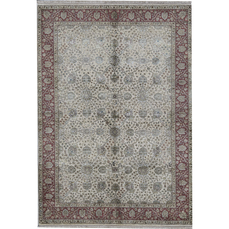 Tapis ivoire et rouge noué à la main de haute qualité