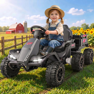 Alex 24V 6-Wheels Ride On Tractor Truck with Remote Control, Kids UTV With Removable Trailer, 2X100w Powerful Engine,Safty Belt,Vehicles for Kids Toddlers
