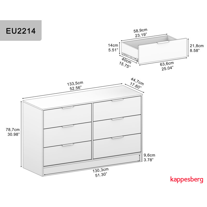 Catoe Kahanuola Modern 6-Drawer Dresser for Bedroom Storage, 52.7"W Wide Chest