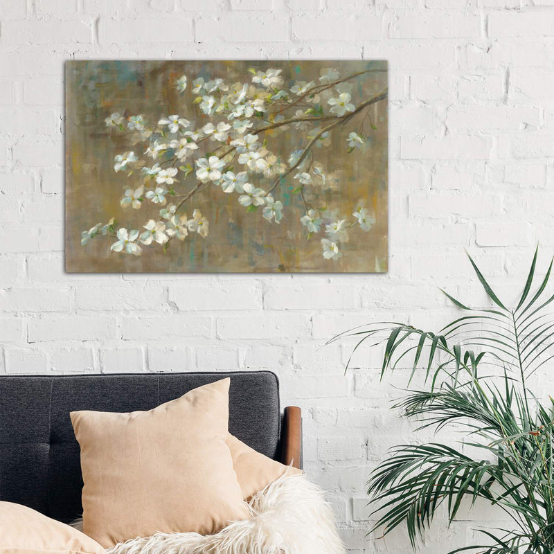 «Dogwood in Spring» par All That Glitter - reproduction d'art, H 26 po x l 40 po x 1,5 po, Toile tendue
