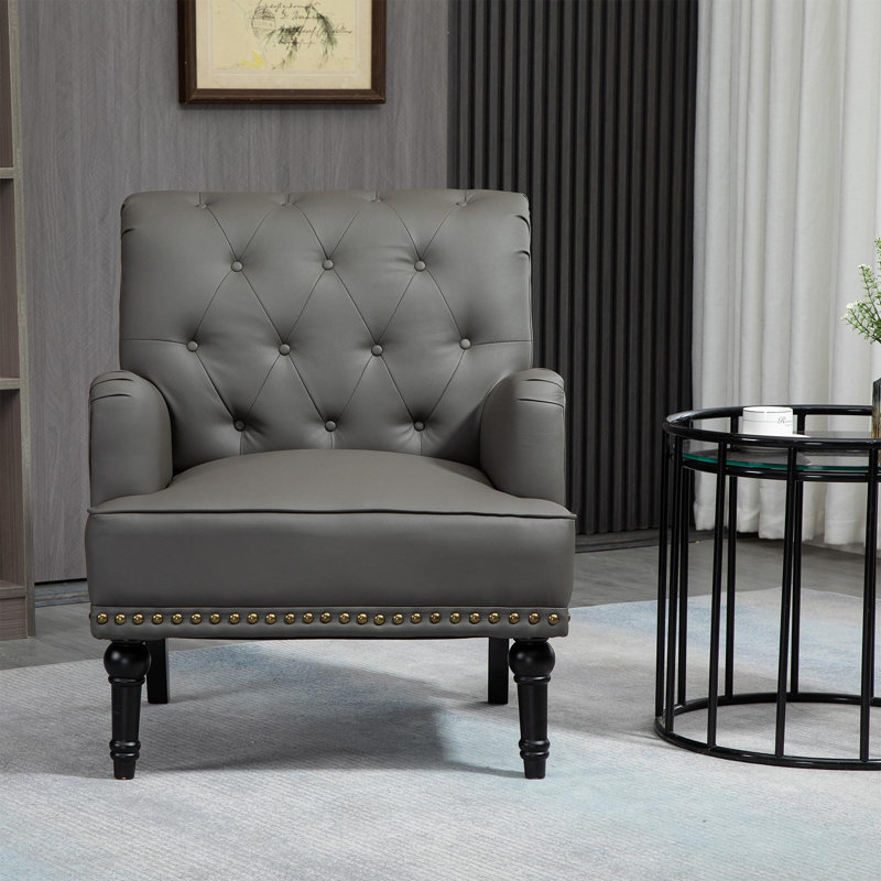 Annalese 28.5'' Wide Modern Leather Armchair, Gray