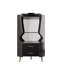 Armoire de bar moderne noire avec dossier en miroir, 2 tiroirs et tablettes ouvertes pour le divertissement à domicile