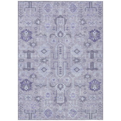 10' X 14' Gray Oriental Washable Indoor Outdoor Area Rug