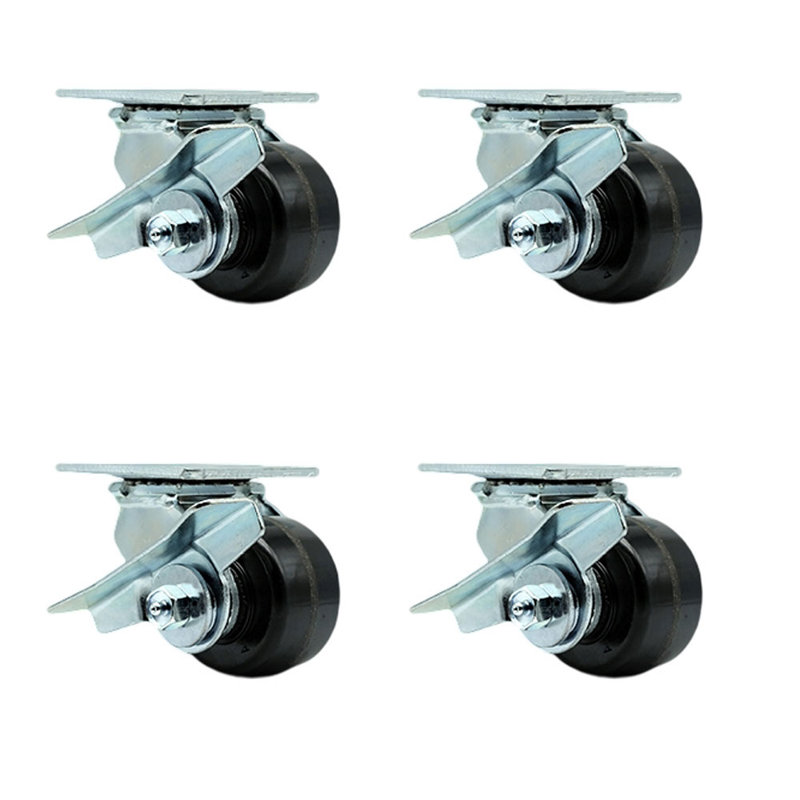 Ensemble de roulettes phénoliques 3,25 pouces avec roulement à rouleaux 4 freins 2 verrous pivotants SCC