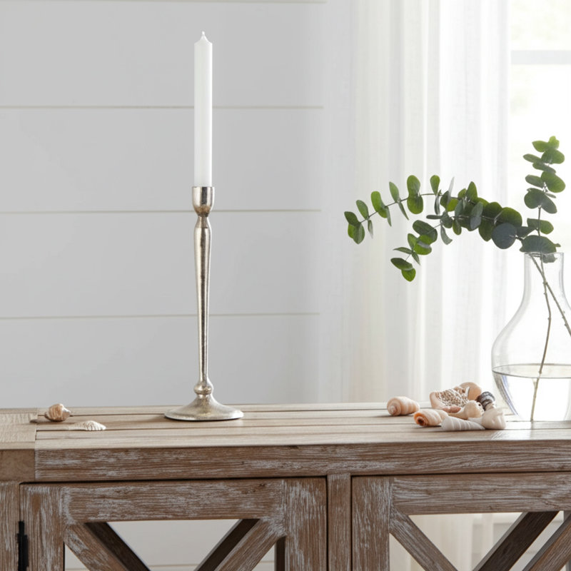 Sagebrook Home 15X5" Traditional Cast Iron Taper Holder, Silver, 12" H x 4" W x 4" D