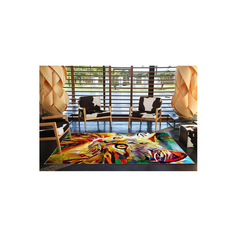 Multicolored Surrealist Design Abstract Cat Patterned Modern Decorative Carpet, Runner 2'6" x 6'7"