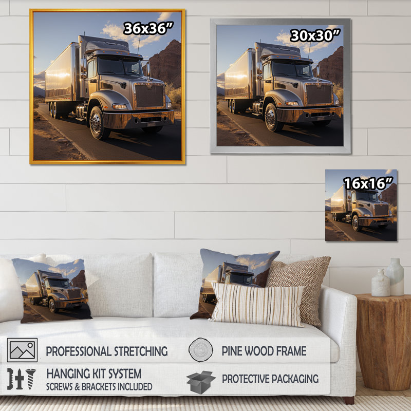Route 66, livraison de camion sur toile, H 30 po x l 30 po x P 1 po, Cadre doré simple