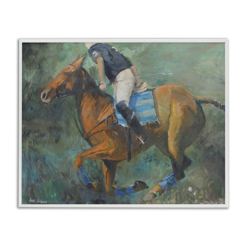 «Polo Rider» en dynamique giclée encadrée par Jadei, H 16 po x l 20 po, Encadrement giclée blanc côtier
