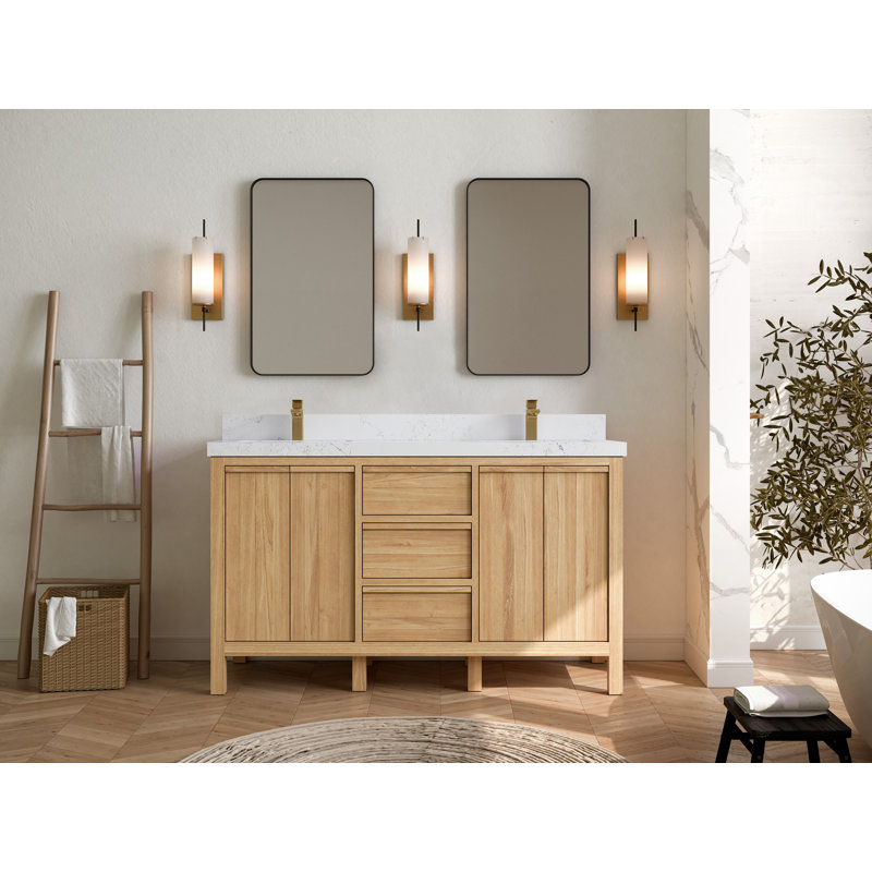 Ensemble de meuble-lavabo double 60 po Teak, Empira