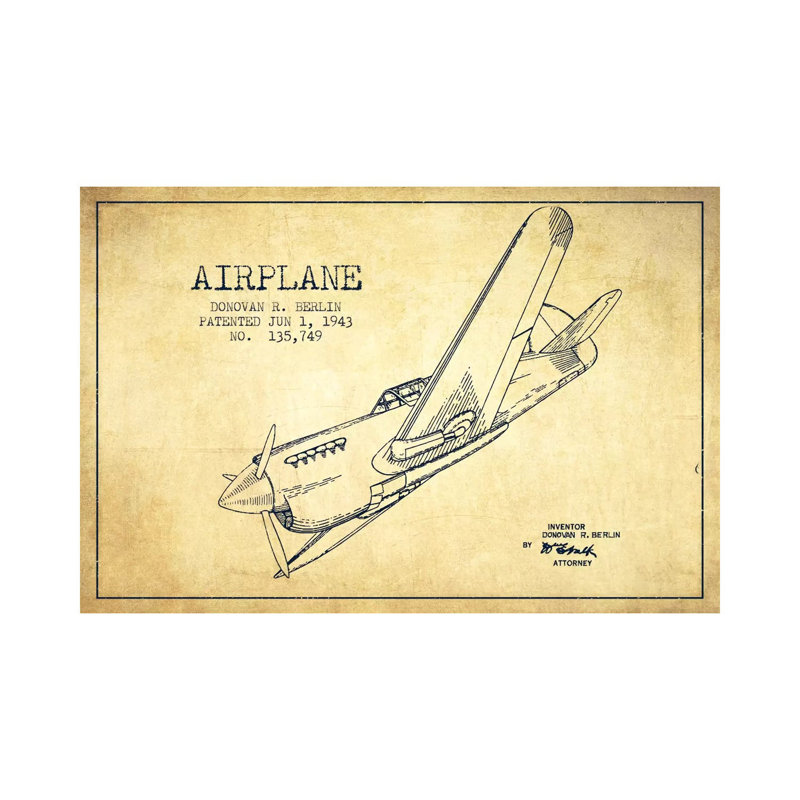Plane Vintage Patent Blueprint - Wrapped Canvas Print, 66.04 cm H x 45.72 cm W x 1.91 cm D