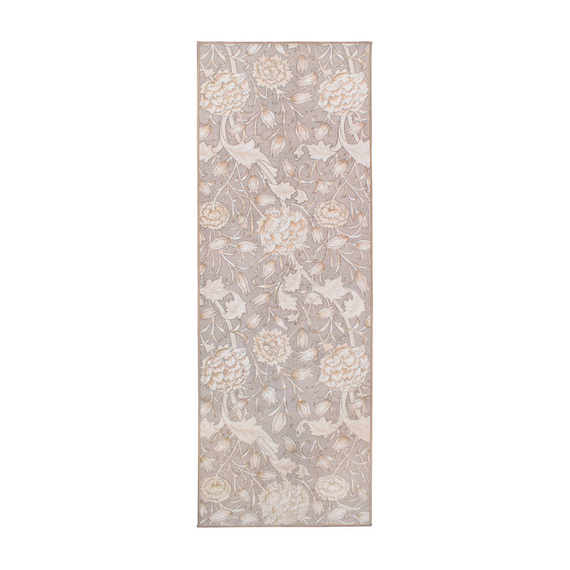 Tapis beige à motif floral Kalini, Tapis de couloir 2 pi 6 po x 7 pi