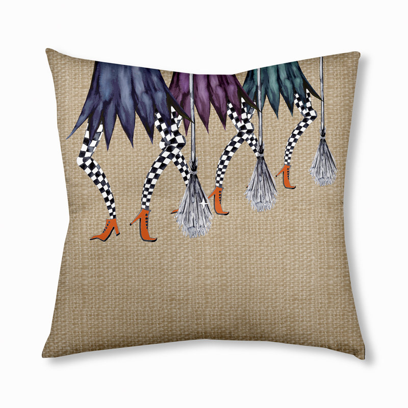 299_Esmerelda Coussin de sol touffeté à motif d'Halloween, Taupe, 30 po x 30 po