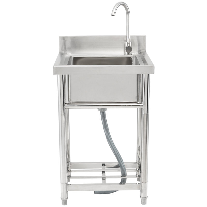 Stainless Steel Utility Sink, 1 Compartment Free Standing Small Sink Include Faucet
