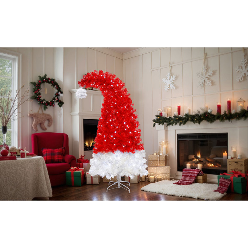 Arbre de Noël artificiel 6 pi avec lumière DEL, arbre de Noël artificiel fantaisiste en forme de chapeau de père Noël avec 1050 pointes, arbre Xmax courbé
