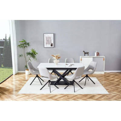 Ensemble de salle à manger contemporain, table extensible en panneau de fibres à densité moyenne et 4 chaises en similicuir de qualité supérieure (1 table avec 4 chaises robustes à structure en métal)