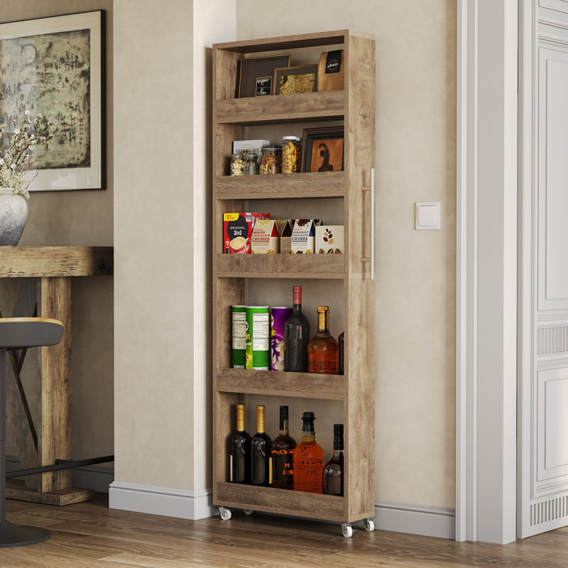 5 -Tier Utility Cart with Wheels for Narrow Spaces, Oak Brown