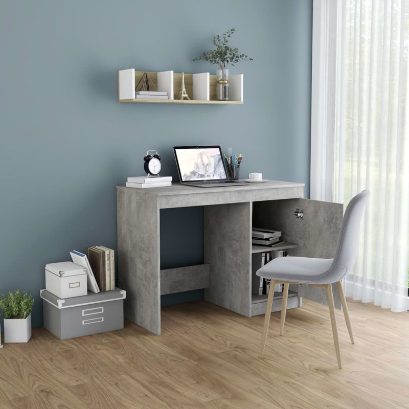 Bureau Bureau d'ordinateur Bureau avec tablettes en bois d'ingénierie, Gris béton