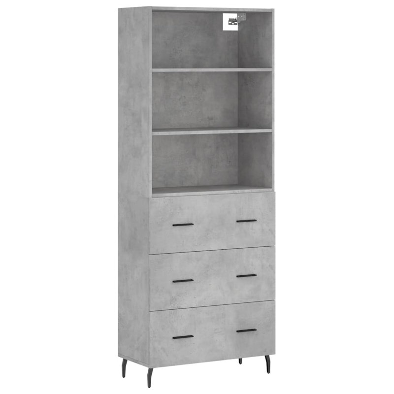 Myakka 69.5cm Wide 3 Drawer Highboard, Concrete Grey