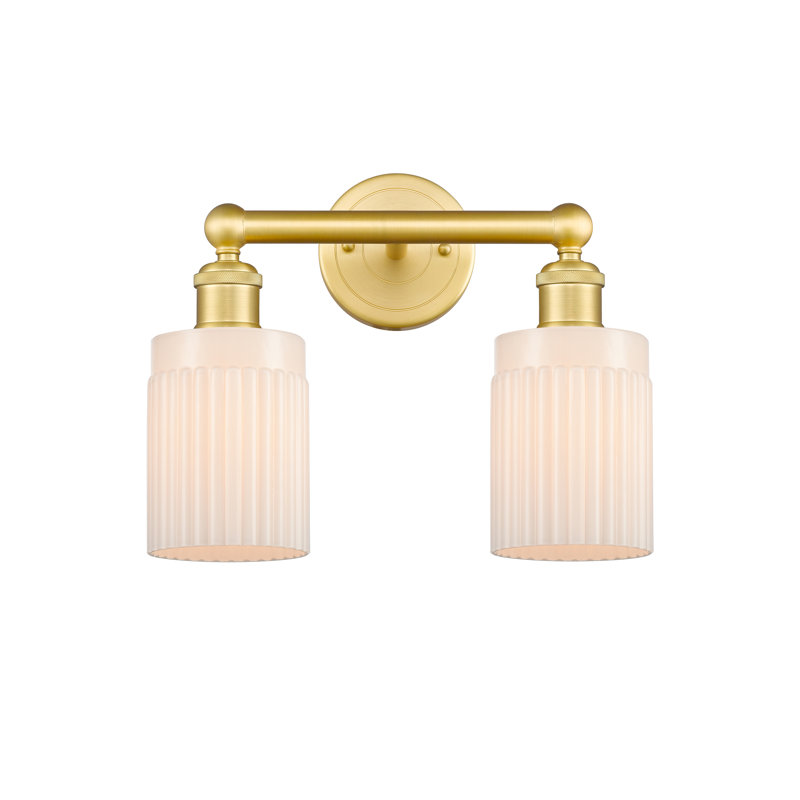 Éclairage pour salle de bain à intensité variable 2 lumières Elloise l 13,5 po, Blanc mat, Or satiné