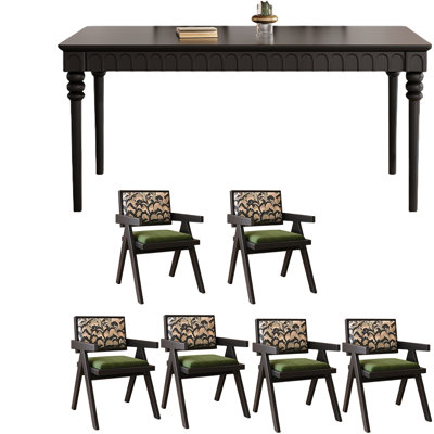 Retro Black Rectangular Solid    Wood Dining Set