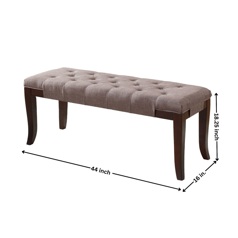 Brown Fabric Bench - Tapered Hardwood Legs In , Hand- Neutral Seat, 17.82"H Bench, Solid Finish, Cotton 16"D X, Brown