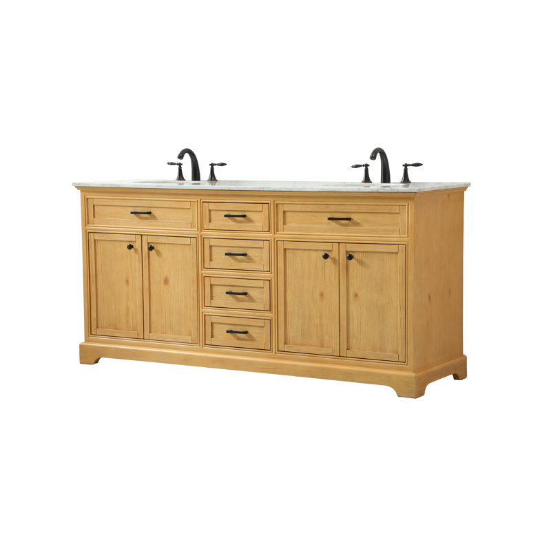 Ensemble de meuble-lavabo double 72 po Hermes, Naturel, Blanc de Carrare