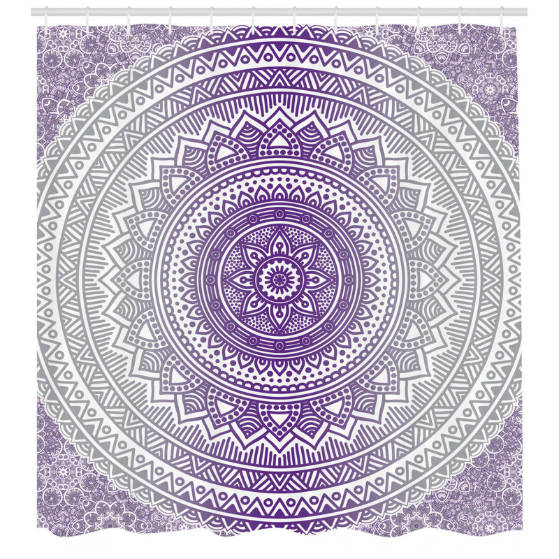 Rideau de douche simple méditation tapis theme Cormac, H 70 po x l 69 po, Mauve / Gris