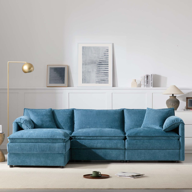 Canapé modulaire en chenille, Chenille bleu, H 33 po x l 103,5 po x P 64,5 po