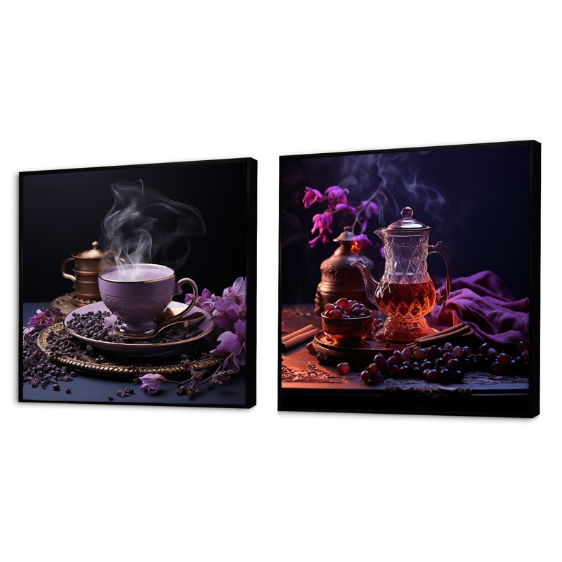 Arabian Aromes Tea Fusion - Ensemble de 2 collages carrés café, Cadre flottant noir, H 16 po x l 33 po