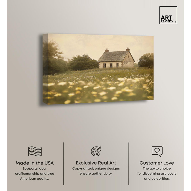 Pastoral Whimsy Beige and Green Landscape Canvas Art