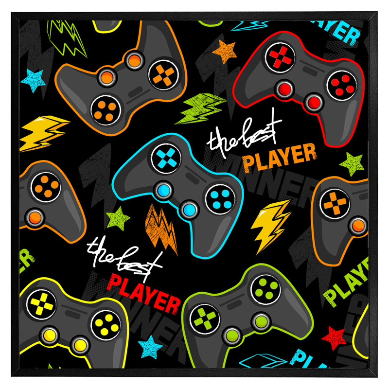 Joystick Game - Single Picture Frame Print, Black, 76cm H x 76cm W x 4cm D