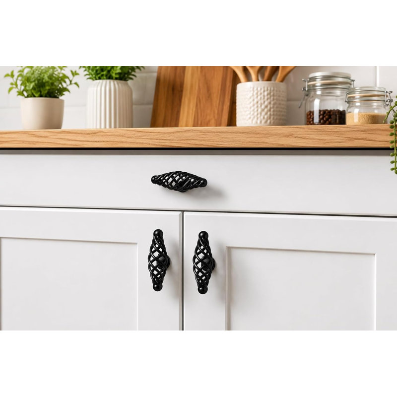 Vintage Bird Cage Cabinet Knob Black Metal Drawer Pull Handle, Decorative Spiral Design, Durable Finish, Includes Mounting Screws 1 Pack