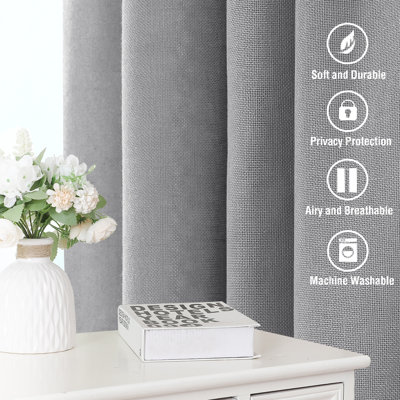 Linen Curtains for Living Room 2 Panels Back Tab Loop Pocket Textured Light Filtering Semi Sheer Rustic Farmhouse Boho Curtain for Bedroom