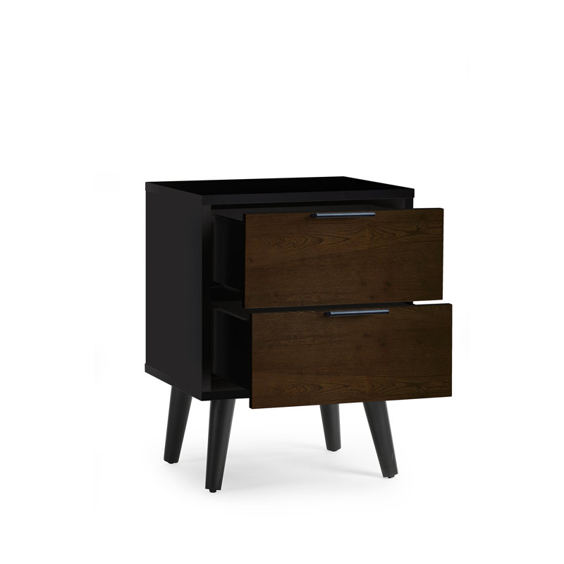 Elkville 45cm W Manufactured Wood Bedside Table, Walnut/Black