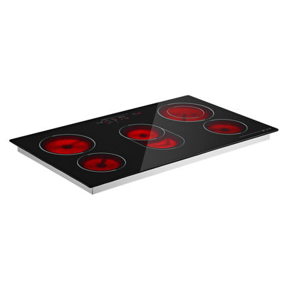 Plaque de cuisson électrique 36 pouces, 5 brûleurs, 8900W, 220V, cuisinière électrique intégrée en céramique avec niveaux de puissance réglables, minuterie, verrouillage de sécurité, protection contre la surchauffe et commandes tactiles
