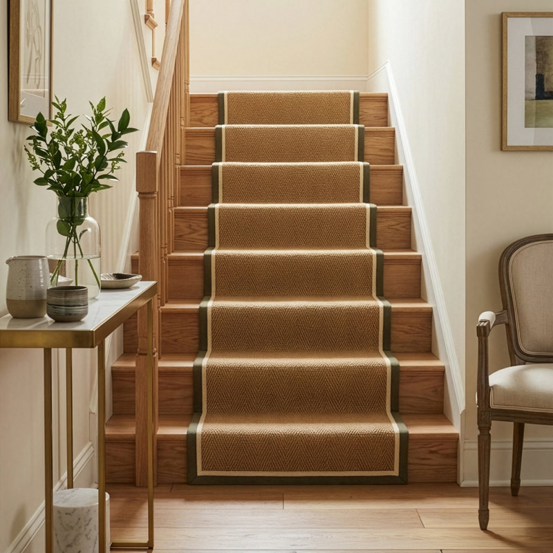 Stair Runner Sadina Herringbone, Khaki Cream, Stair Runner 67 x 600 cm