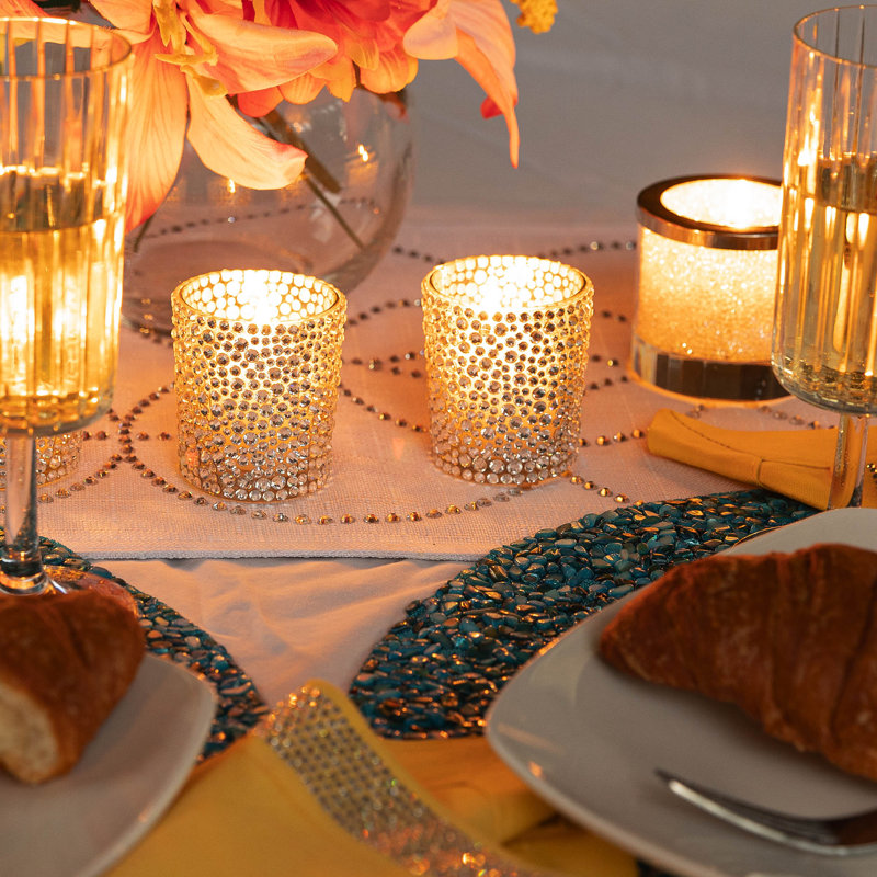 Sparkling Rhinestone Glass Votive Holder, 2.25"