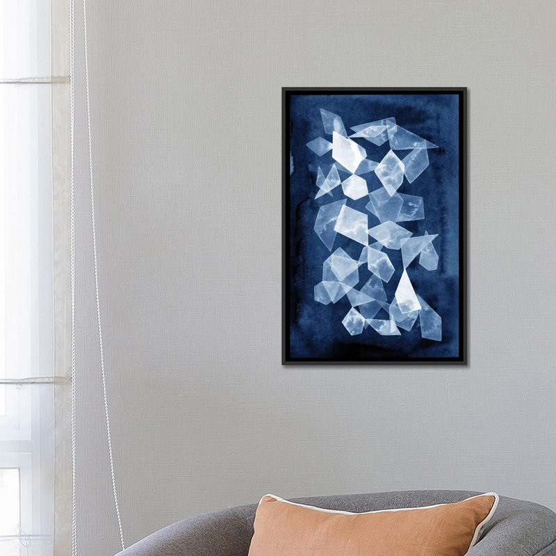 «Indigo Glass I», impression sur toile, H 26 po x l 18 po x P 1,5 po, Toile avec cadre noir, Pas de tapis