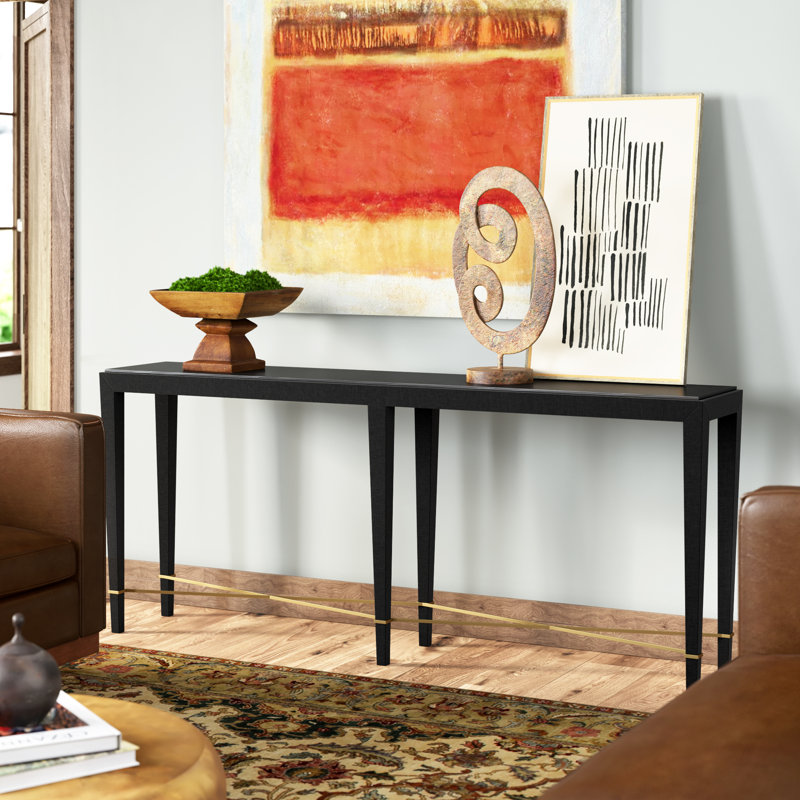 Verona 76'' W Solid Wood Console Table, Black Lacquered Linen
