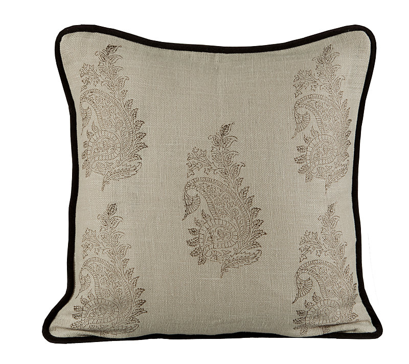 Feather Embroidered Feather Reversible Throw Pillow, Wheatish