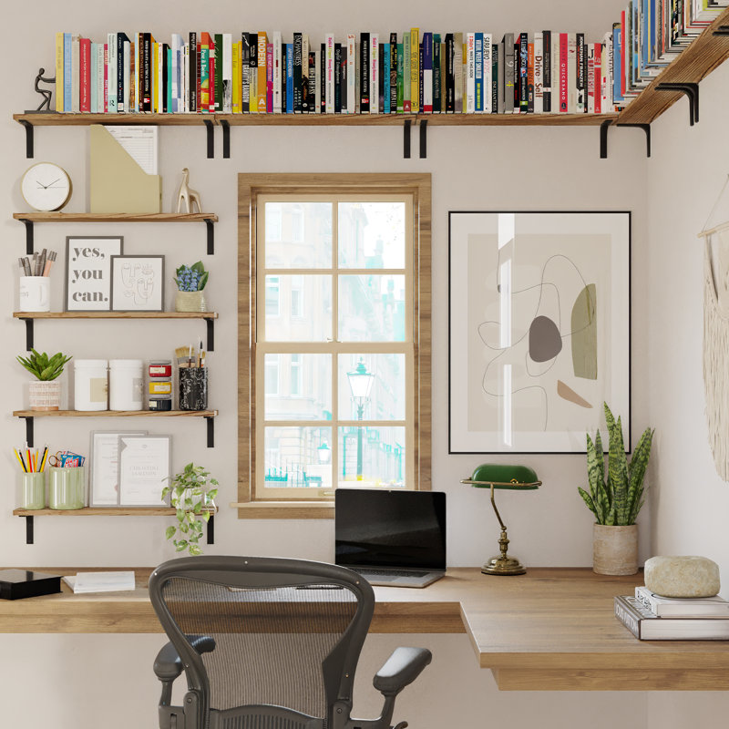 24" X 4.5" Floating Bookshelves For Living Room And Office Decor, Rustic Shelves For Kitchen Storage, Hanging Shelves For Wall, Wooden Shelves For Office Supplies, Wall Mounted, Burnt, 14 Pcs