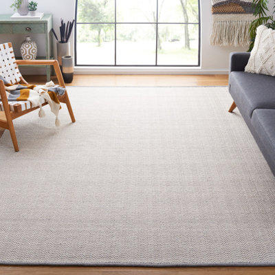 Vermont Hand Woven Cotton/Wool Geometric Rug in Ivory/Grey