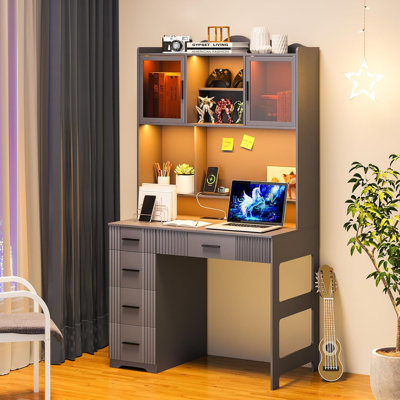 Computer Desk with Hutch and LED Lighting